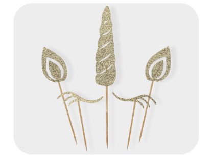 Picture of Unicorn glitter gold cake toppers