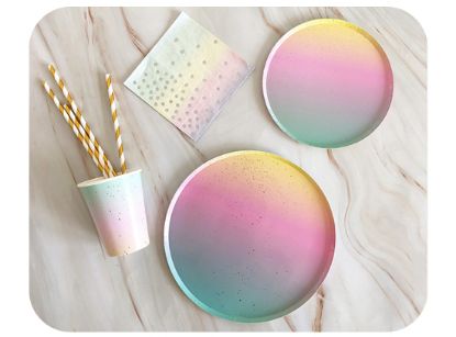 Picture of Rainbow gradient paper cutlery set