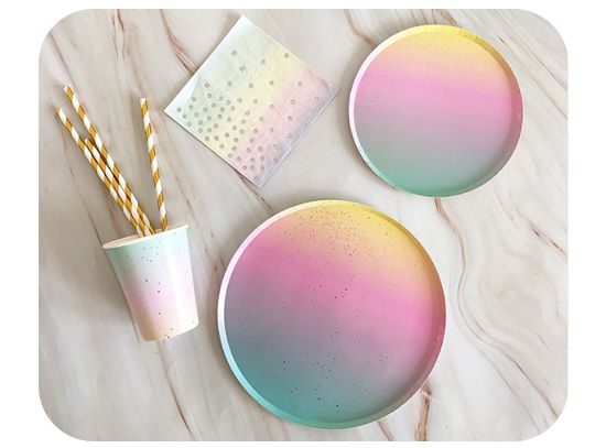 Picture of Rainbow gradient paper cutlery set